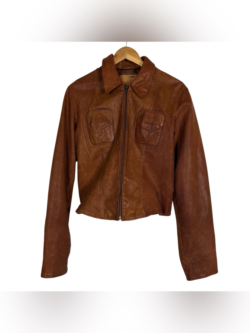 Vintage Y2K Guess Leather Bomber Jacket Women's Sz L Brown Butter Soft Full Zip